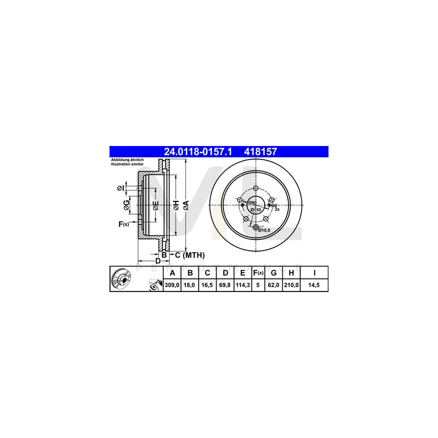 ATE 24.0118-0157.1 Brake Disc for LEXUS RX III (AL10) Vented, Coated  - 1 piece