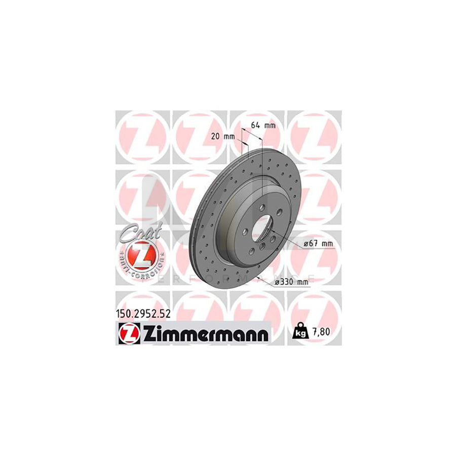 ZIMMERMANN SPORT COAT Z 150.2952.52 Brake Disc Internally Vented, Perforated, Coated, High-carbon