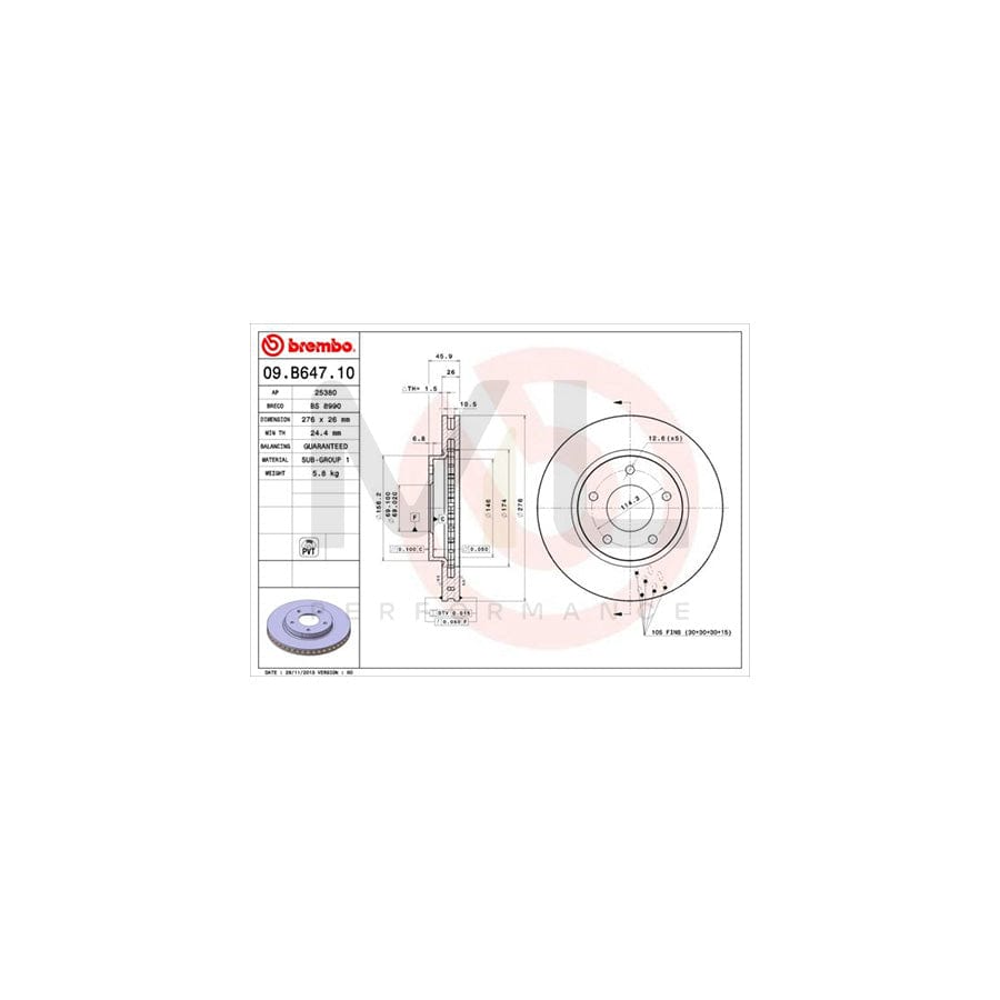 BREMBO 09.B647.10 Brake Disc for MITSUBISHI LANCER Internally Vented | ML Performance Car Parts