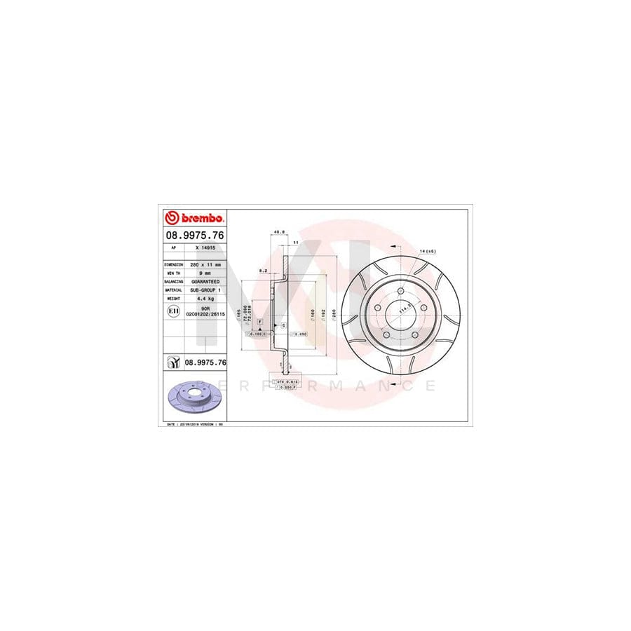 BREMBO 08.9975.76 Brake Disc Slotted, Solid, Coated | ML Performance Car Parts