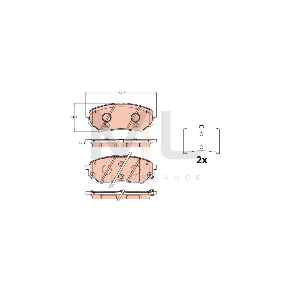 TRW Gdb2195 Brake Pad Set For Kia Sorento Iii (Um) With Acoustic Wear Warning, With Accessories | ML Performance Car Parts