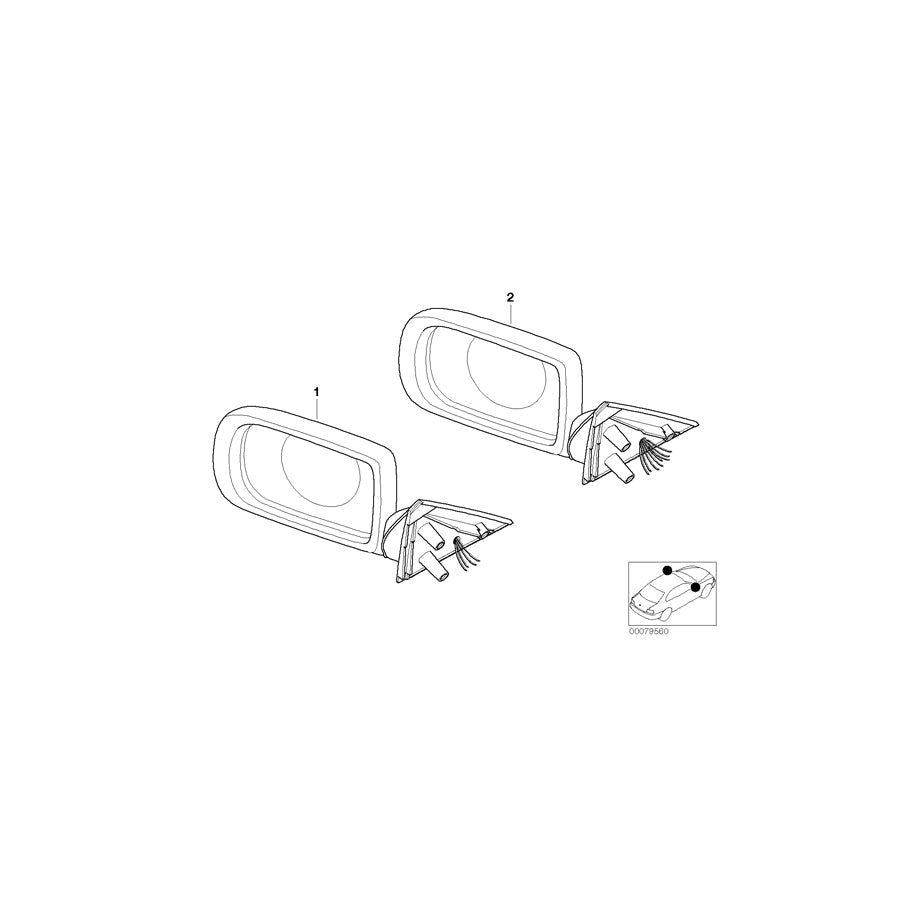 Genuine BMW 51168266465 E38 Exterior Mirror, No Lens, Heated, Left GLANZSCHWARZ (Inc. 750iLP, 725tds & 740d) | ML Performance US