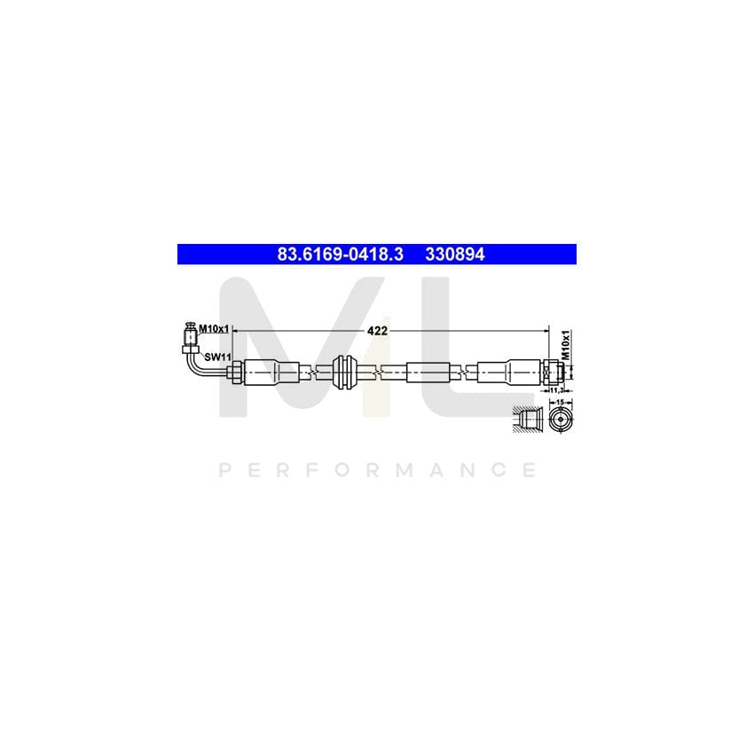 ATE 83.6169-0418.3 Brake Hose 422mm, M10x1