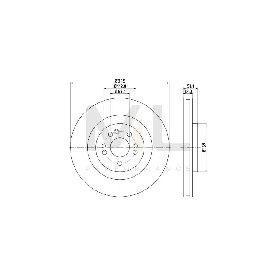 HELLA PRO 8DD 355 107-221 Brake Disc suitable for MERCEDES-BENZ ML-Class (W163) Internally Vented, Coated, without wheel hub, without wheel studs