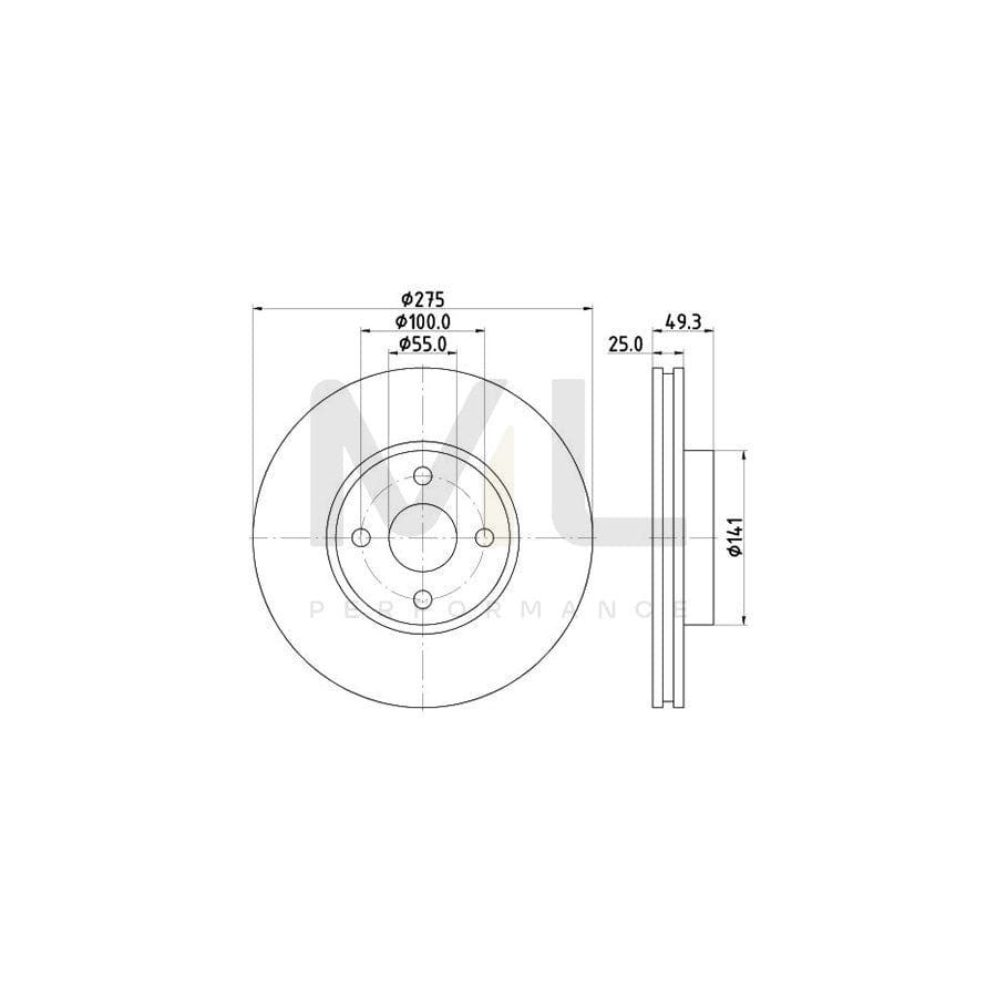 HELLA PRO 8DD 355 115-741 Brake Disc Externally Vented, Coated, without wheel hub, without wheel studs