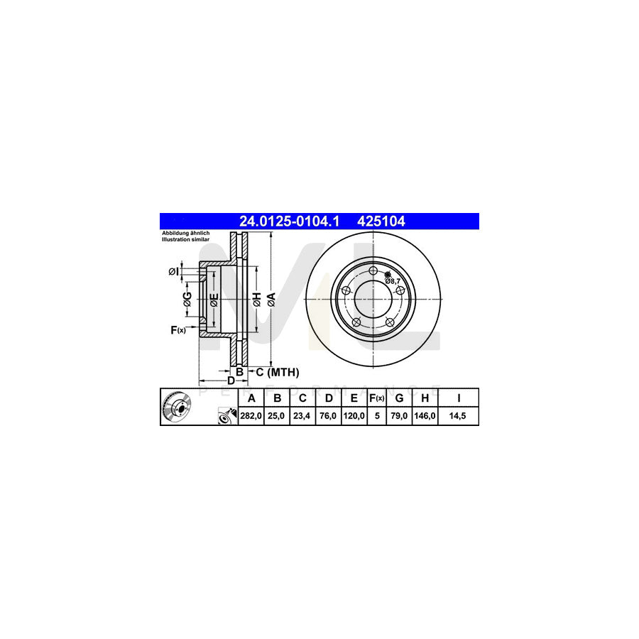 ATE 24.0125-0104.1 Brake Disc Vented, Coated, High-carbon  - 1 piece
