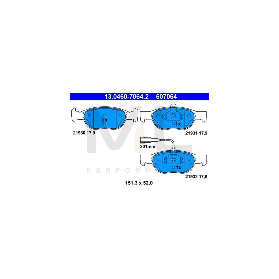 ATE 13.0460-7064.2 Brake pad set incl. wear warning contact