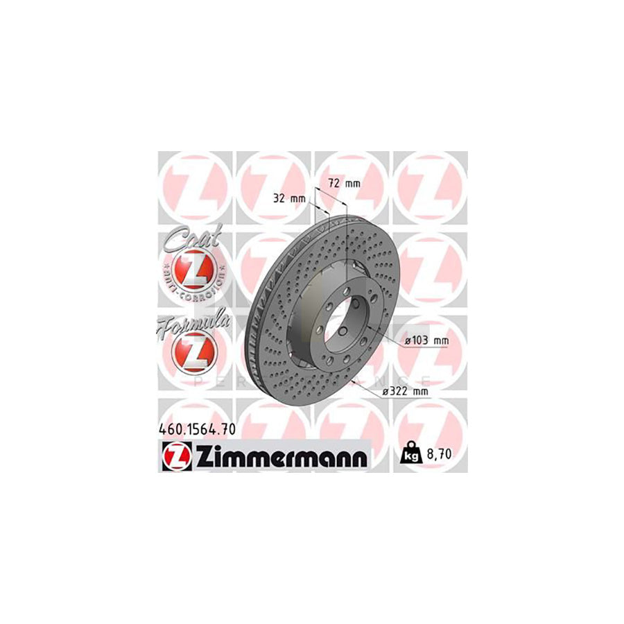 ZIMMERMANN FORMULA Z COAT Z 460.1564.70 Brake Disc for PORSCHE 911 Coupe (993) Perforated, Two-piece brake disc, Vented, Coated, Alloyed / High-carbon