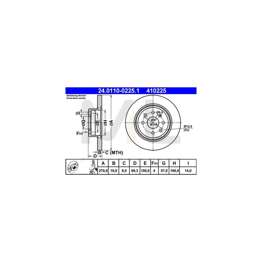 ATE 24.0110-0225.1 Brake Disc Solid, Coated, with bolts/screws  - 1 piece