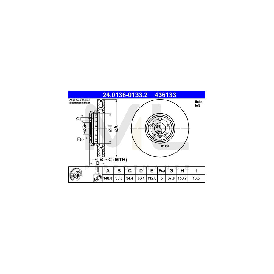 ATE 24.0136-0133.2 Brake Disc Two-piece brake disc, Vented, Coated, High-carbon, with bolts/screws