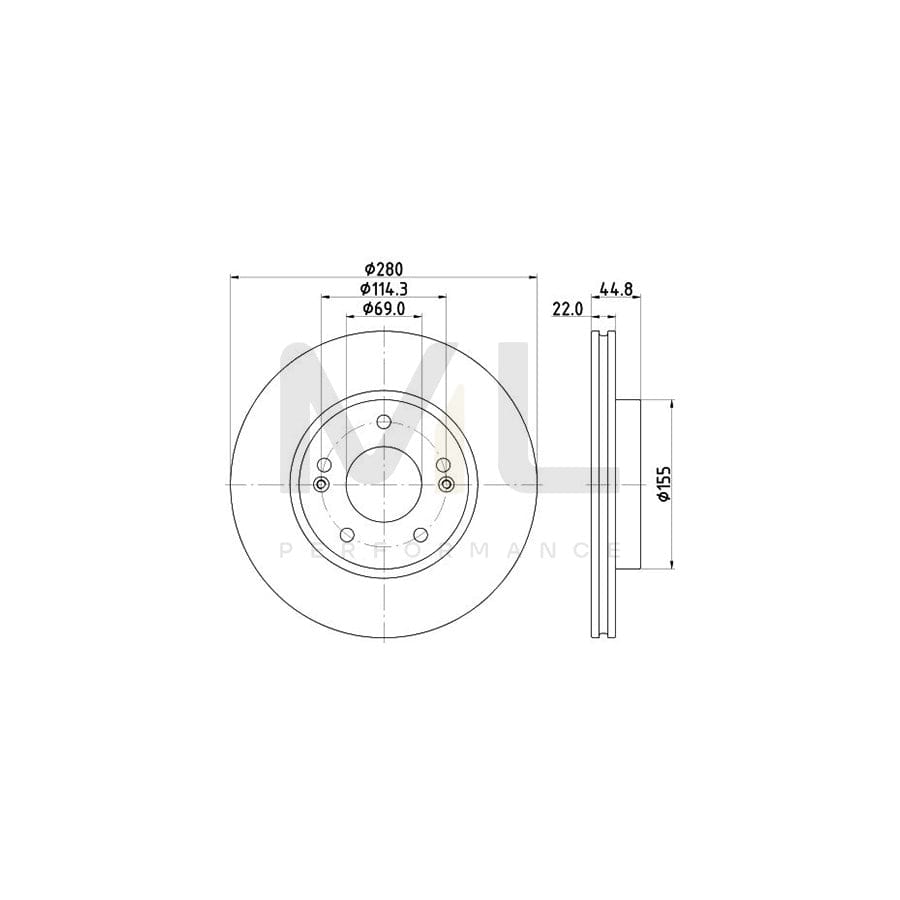 HELLA 8DD 355 132-641 Brake Disc Internally Vented, Coated, without wheel hub, without wheel studs