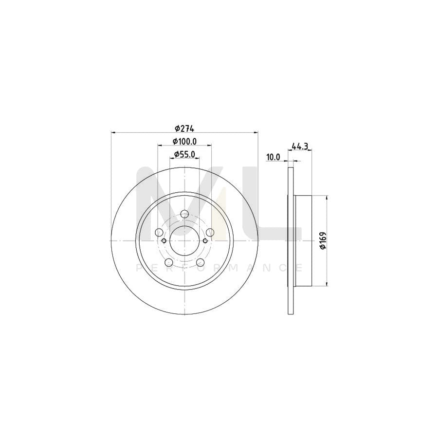 HELLA 8DD 355 134-411 Brake Disc for TOYOTA Yaris IV (_P21_, _PA1_, _PH1_) Solid, Coated, without wheel hub, without wheel studs