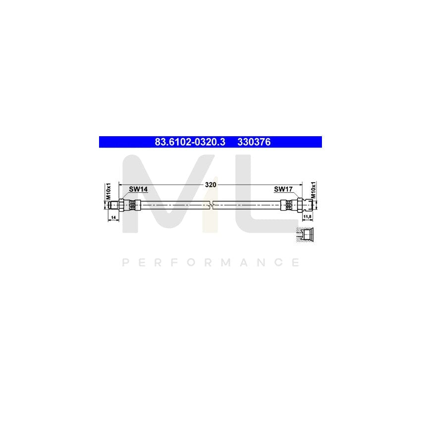 ATE 83.6102-0320.3 Brake Hose for OPEL REKORD 320mm, M10x1