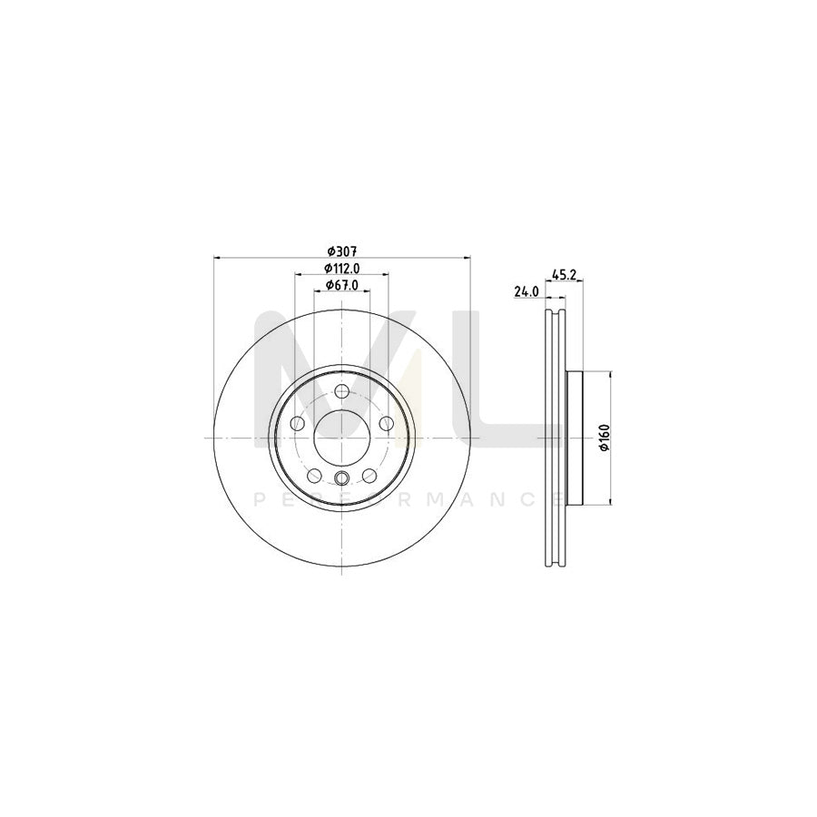 HELLA 8DD 355 125-351 Brake Disc Internally Vented, Coated, without wheel hub, without wheel studs