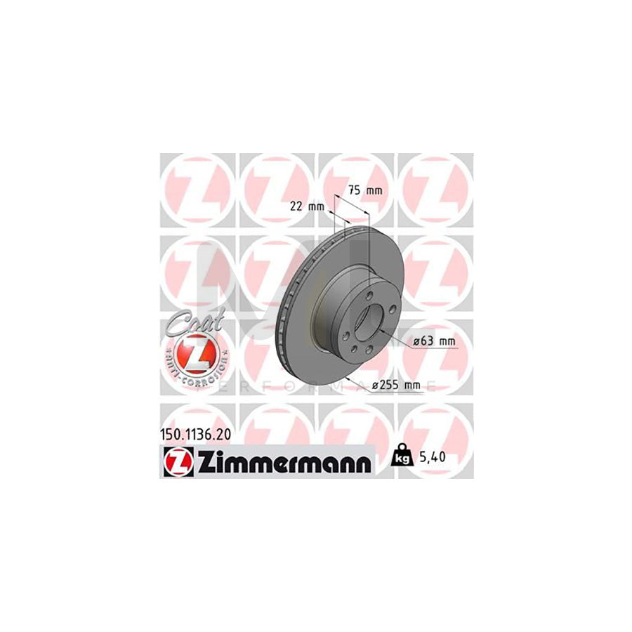 ZIMMERMANN COAT Z 150.1136.20 Brake Disc for BMW 3 Saloon (E21) Internally Vented, Coated  - 1 piece