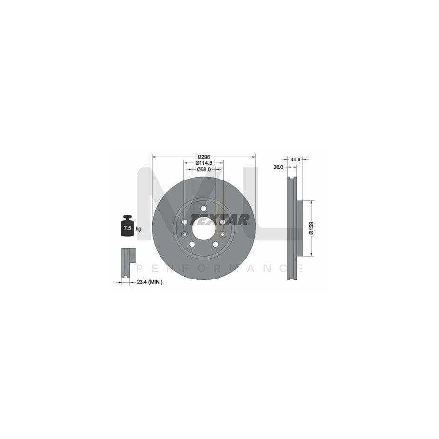 TEXTAR 92300703 Brake Disc Internally Vented, Coated, without wheel hub, without wheel studs | ML Performance Car Parts