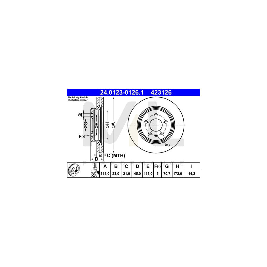 ATE 24.0123-0126.1 Brake Disc Vented, Coated  - 1 piece