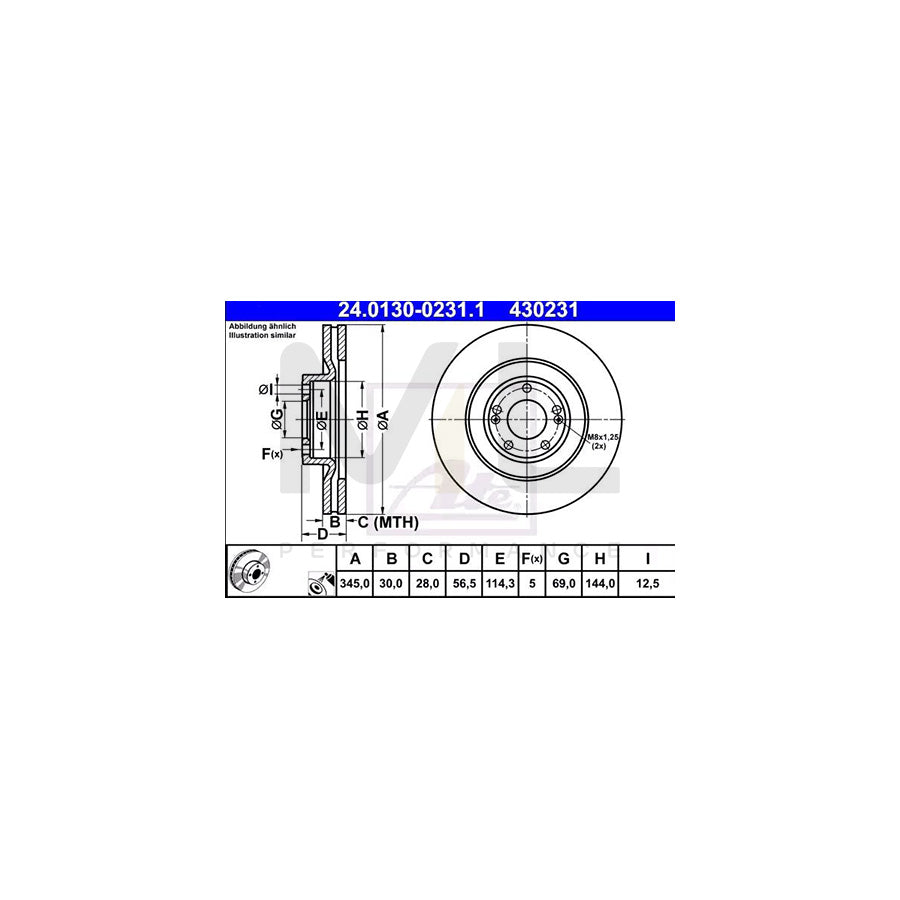 ATE 24.0130-0231.1 Brake Disc Vented, Coated, Alloyed / High-carbon  - 1 piece
