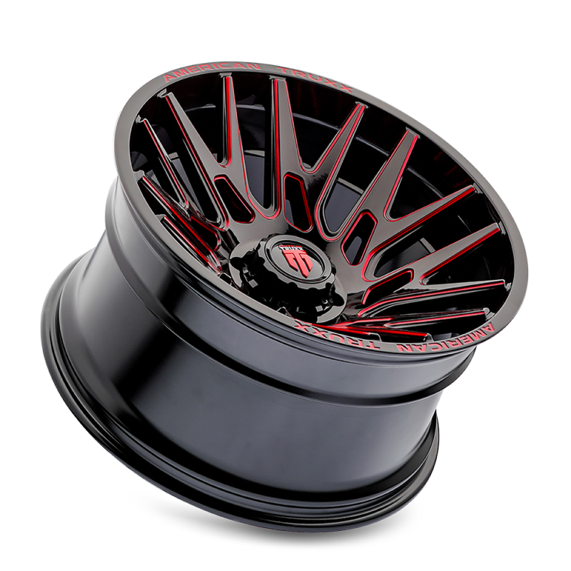 American Truxx AT1919 Evolution 22x12 / 8x180 BP / -44mm OS / 124.2mm Hub Gloss Blk Prizm Red Wheel