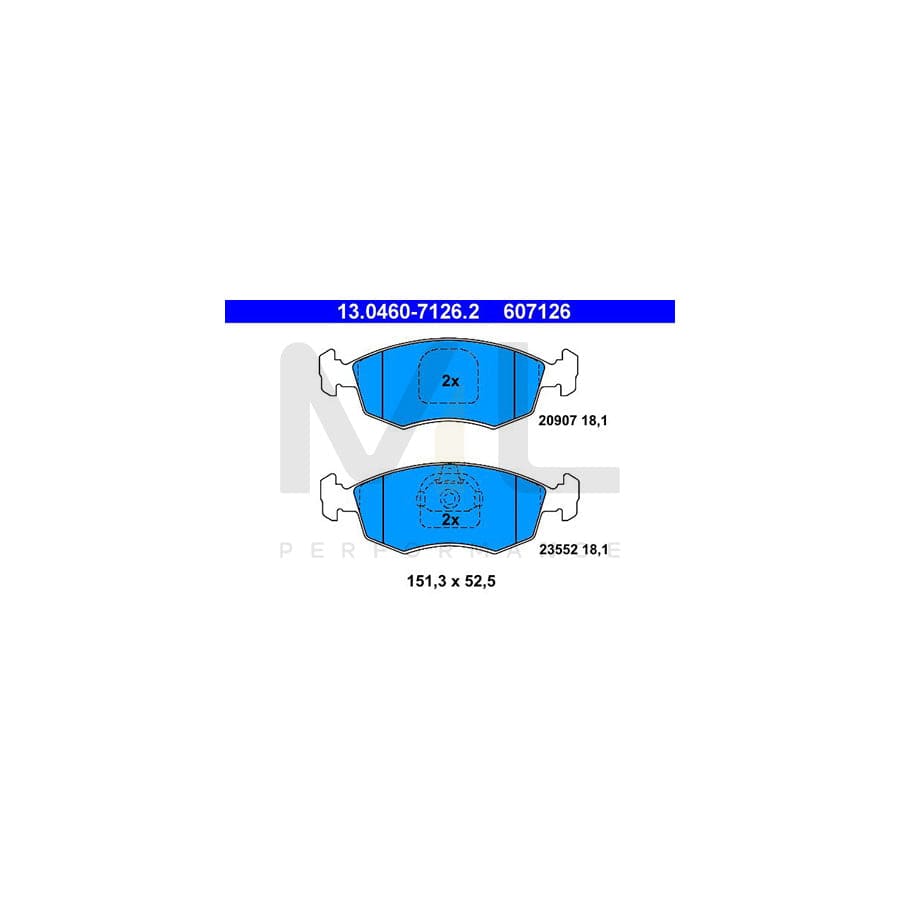 ATE 13.0460-7126.2 Brake pad set excl. wear warning contact, not prepared for wear indicator