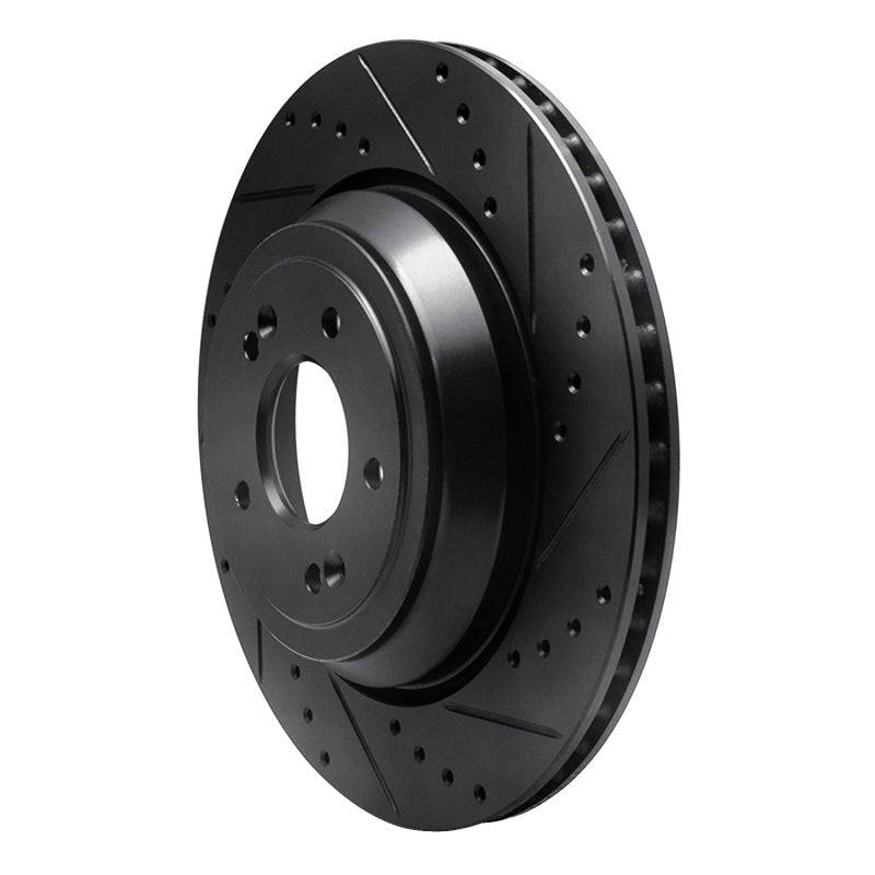 R1 Concepts R1 17-19 Genesis G90 Rear Right Drilled & Slotted Black Brake Rotor