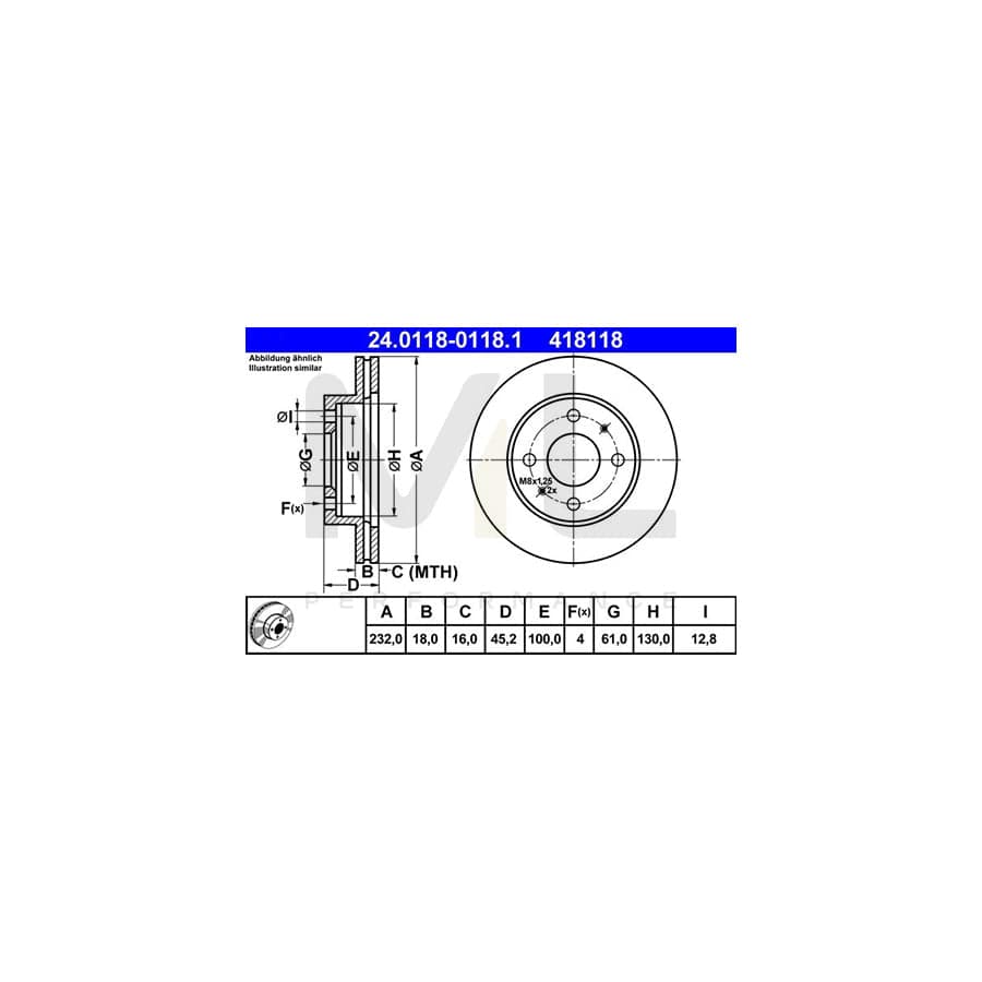 ATE 24.0118-0118.1 Brake Disc for NISSAN ALMERA Vented  - 1 piece