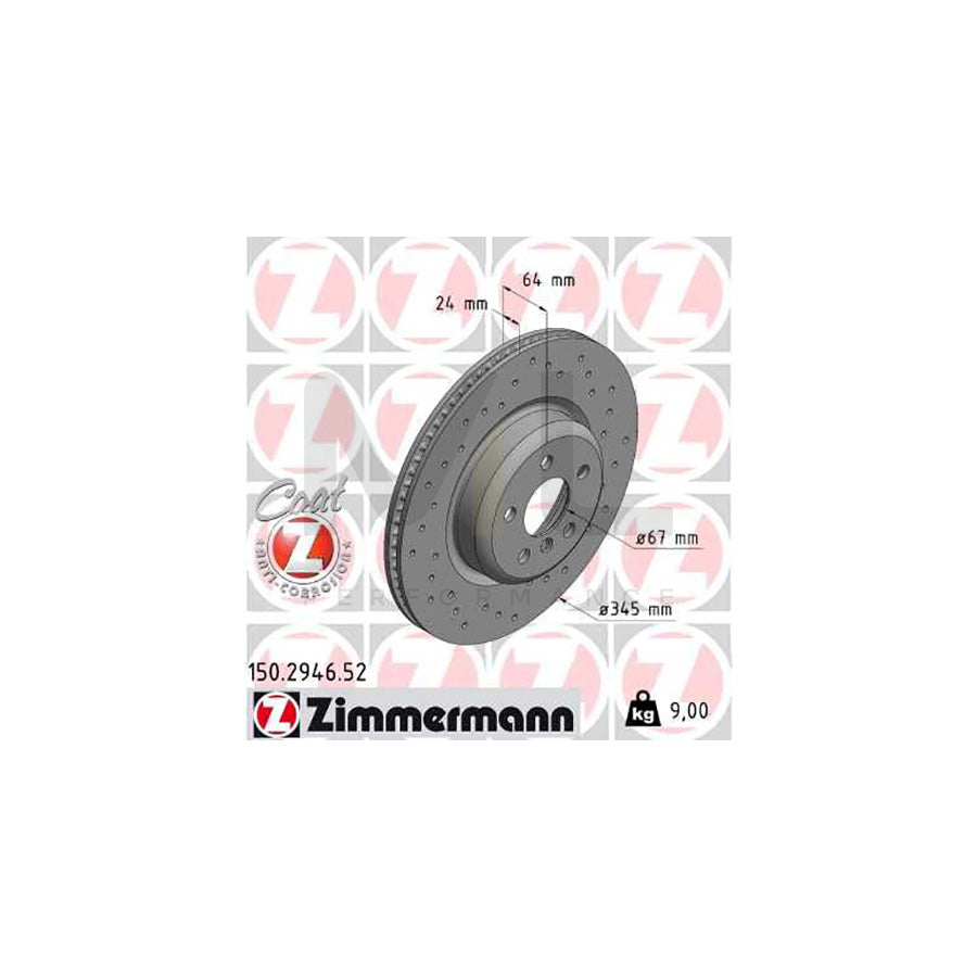 ZIMMERMANN 150.2946.52 Brake Disc Internally Vented, Perforated, Coated, High-carbon  - 1 piece