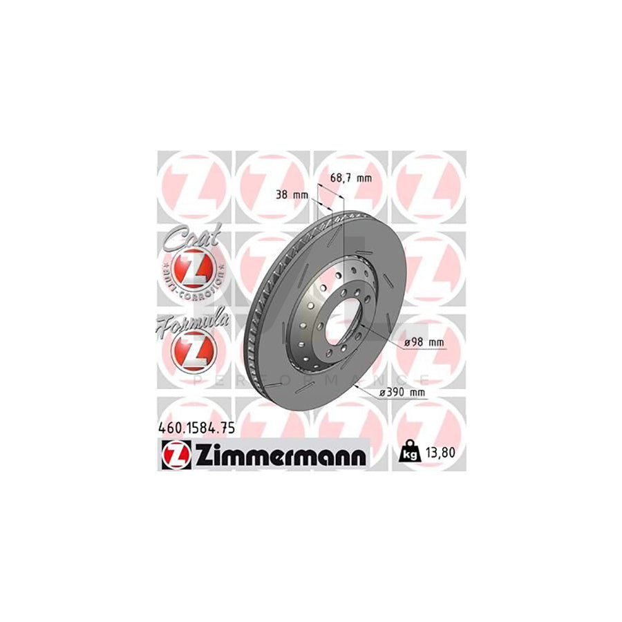 ZIMMERMANN FORMULA Z COAT Z 460.1584.75 Brake Disc for PORSCHE Panamera (970) Slotted, Two-piece brake disc, Vented, Coated, Alloyed / High-carbon