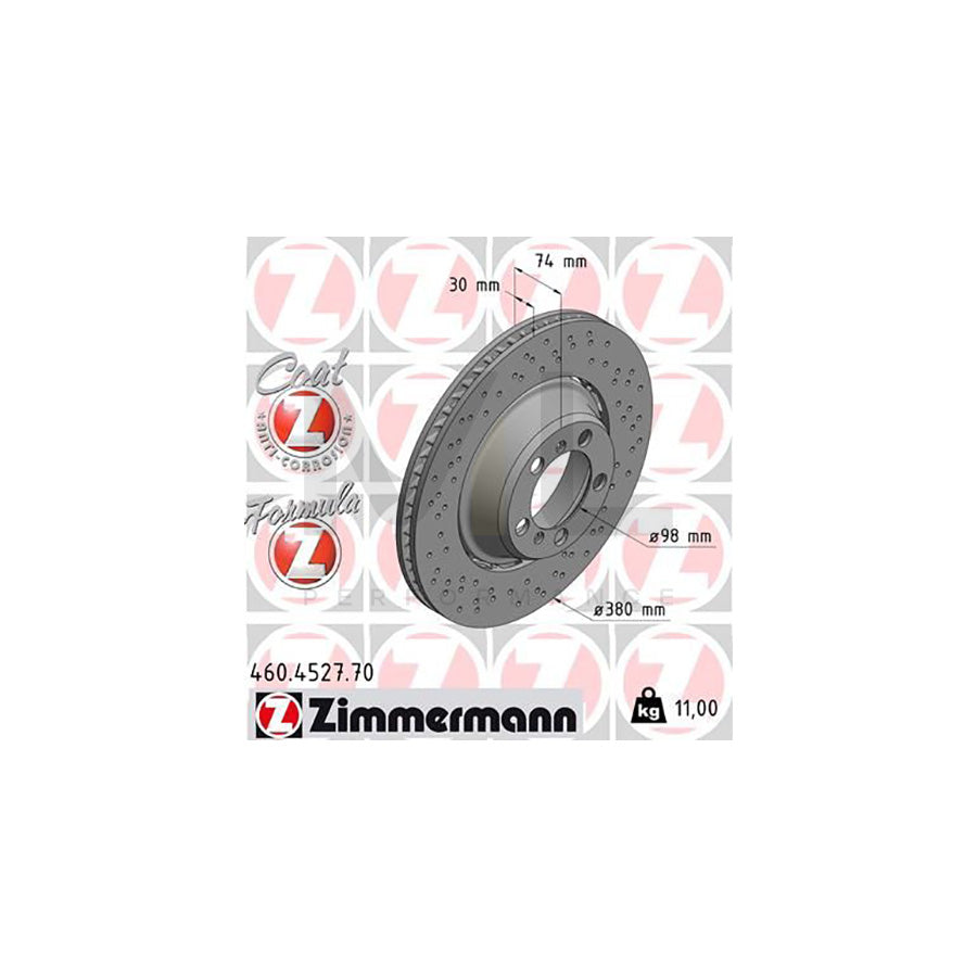 ZIMMERMANN 460.4527.70 Brake Disc for PORSCHE 911 Coupe (991) Perforated, Two-piece brake disc, Vented, Coated, Alloyed / High-carbon