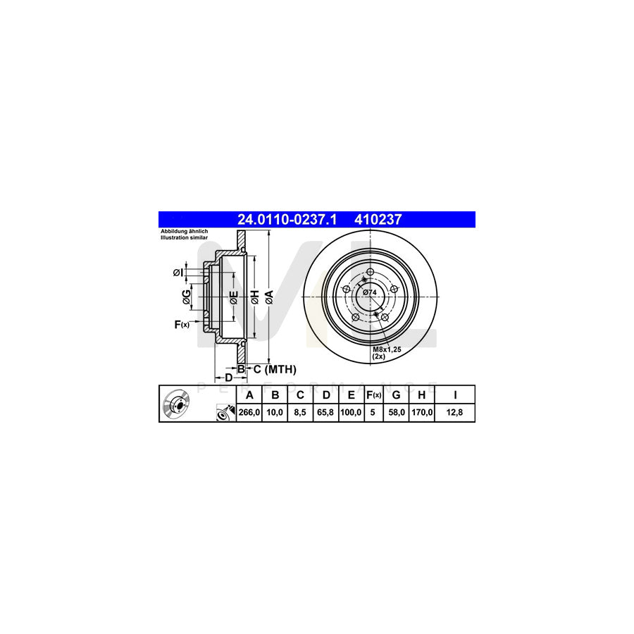 ATE 24.0110-0237.1 Brake Disc Solid, Coated  - 1 piece