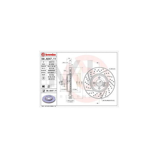 BREMBO COATED DISC LINE 09.A047.11 Brake Disc Internally Vented, Slotted / Perforated, Coated, High-carbon | ML Performance Car Parts