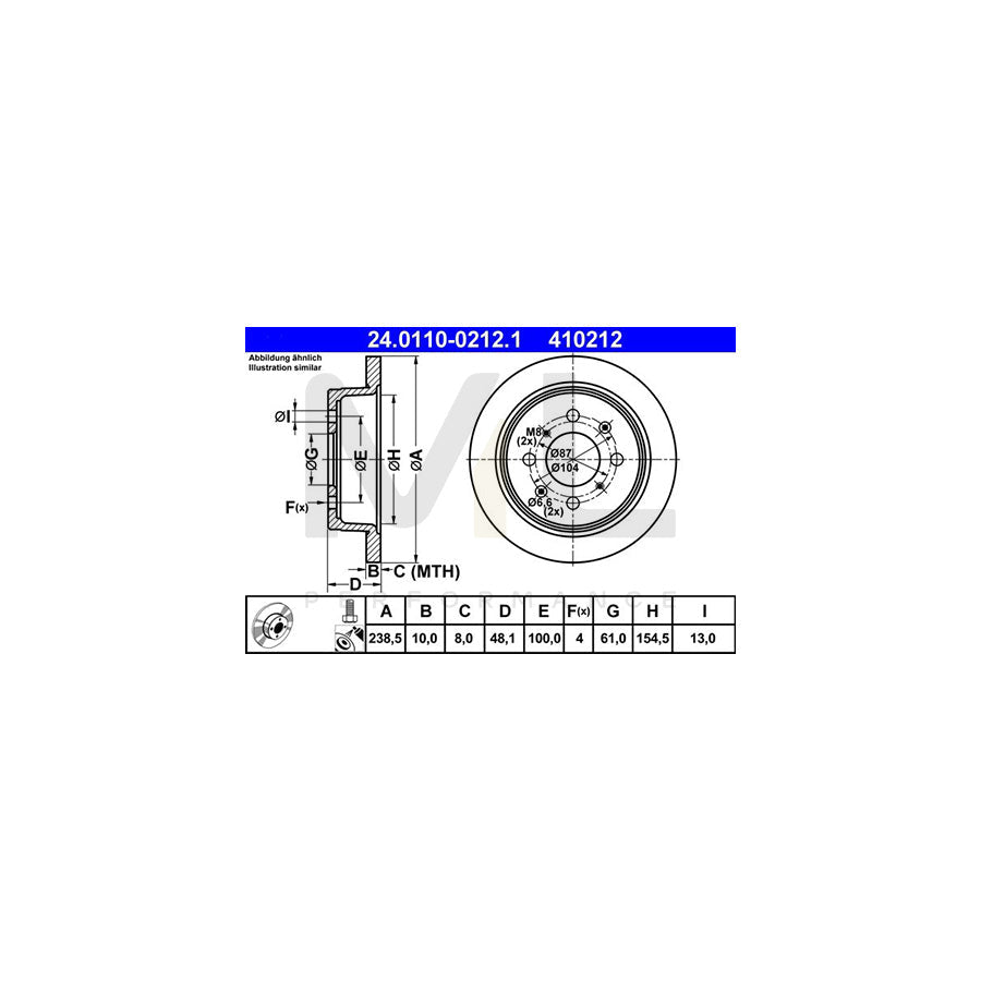 ATE 24.0110-0212.1 Brake Disc Solid, Coated, with bolts/screws  - 1 piece