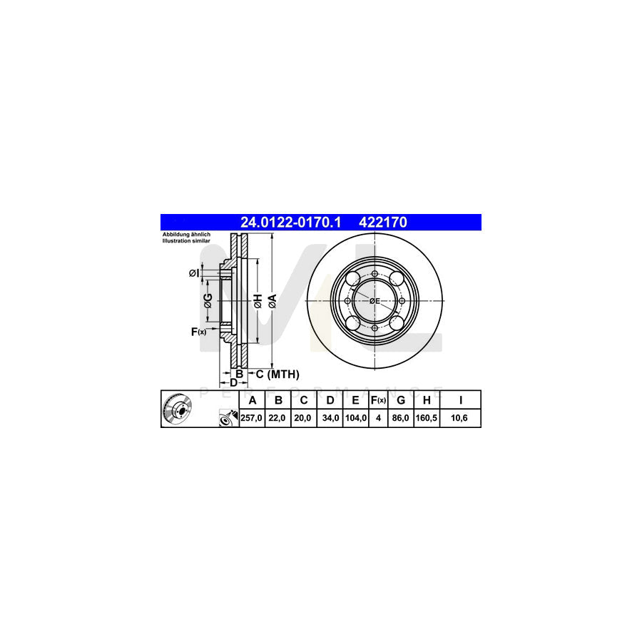 ATE 24.0122-0170.1 Brake Disc Vented, Coated  - 1 piece