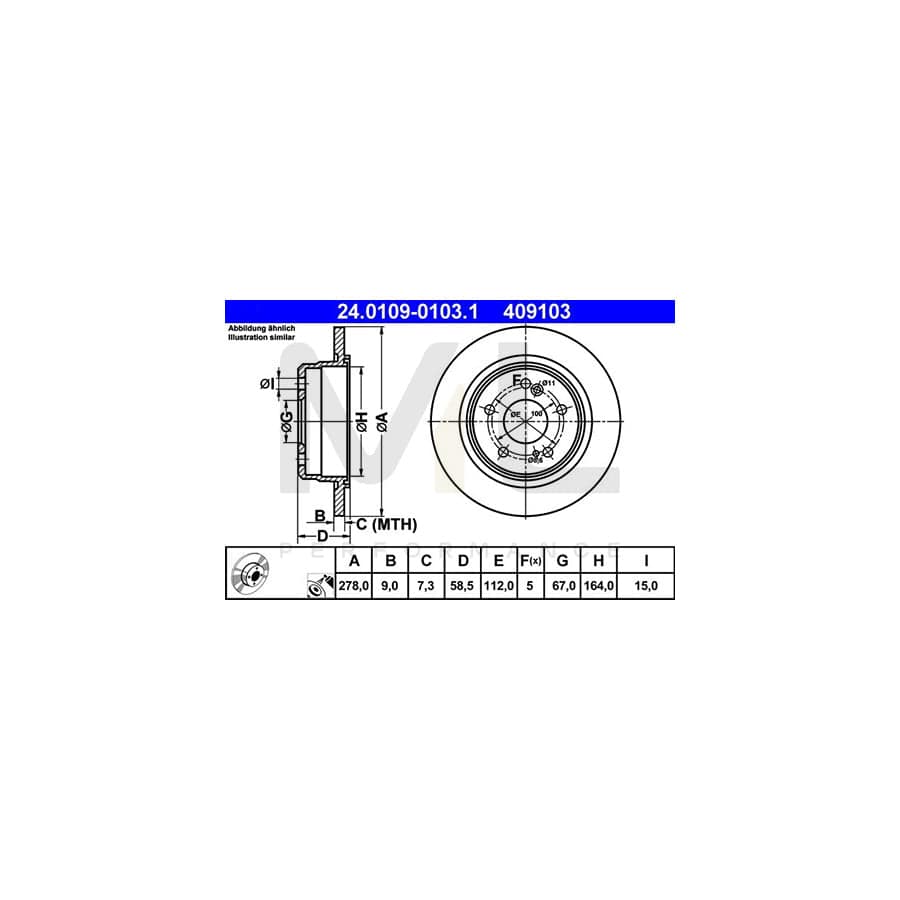 ATE 24.0109-0103.1 Brake Disc Solid, Coated  - 1 piece