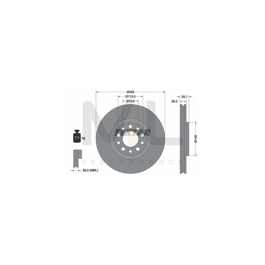 TEXTAR 92145000 Brake Disc Internally Vented, without wheel hub, without wheel studs | ML Performance Car Parts