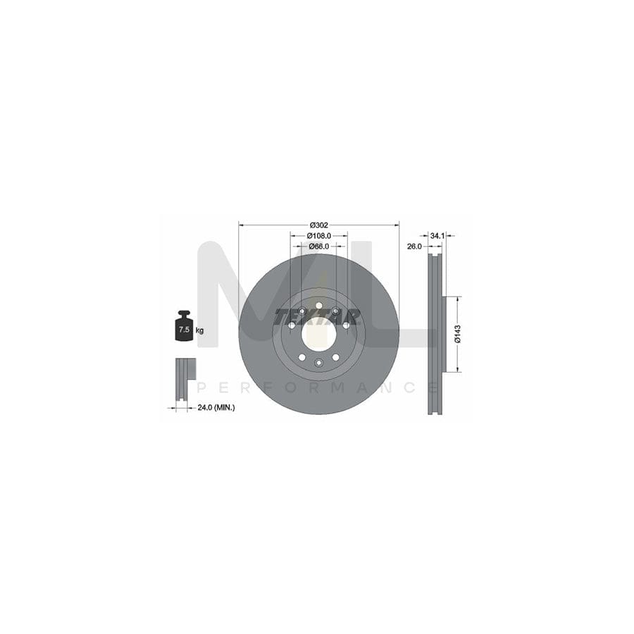 TEXTAR PRO 92268103 Brake Disc for PEUGEOT RCZ Coupe Internally Vented, Coated, without wheel hub, without wheel studs | ML Performance Car Parts