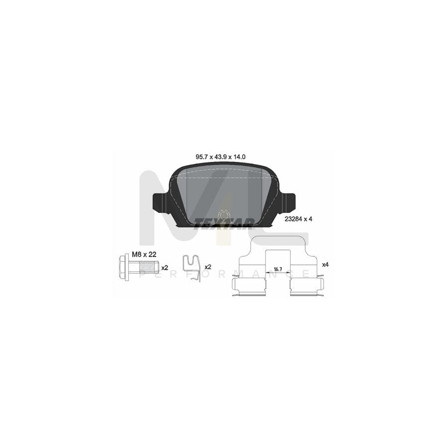 TEXTAR 2328404 Brake pad set with acoustic wear warning, with brake caliper screws, with accessories | ML Performance Car Parts