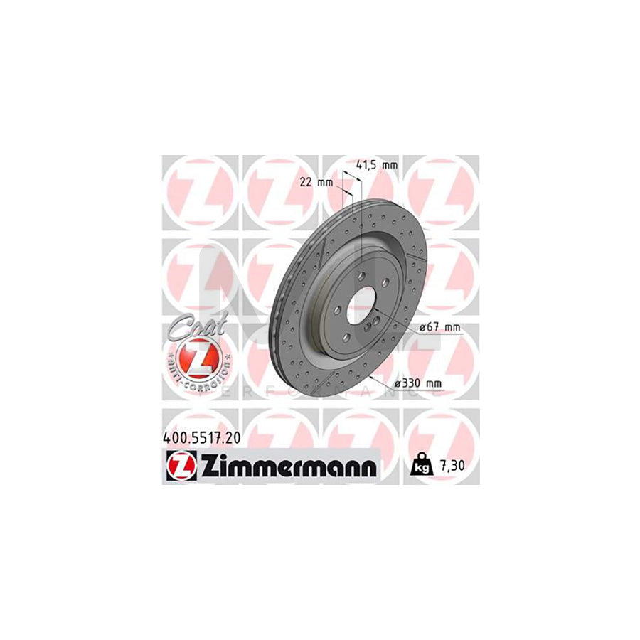 ZIMMERMANN 400.5517.20 Brake Disc Internally Vented, Slotted / Perforated, Coated, High-carbon  - 1 piece