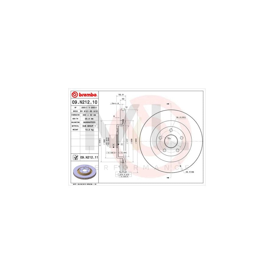 BREMBO 09.N212.10 Brake Disc for JEEP Grand Cherokee III (WH, WK) Internally Vented | ML Performance Car Parts