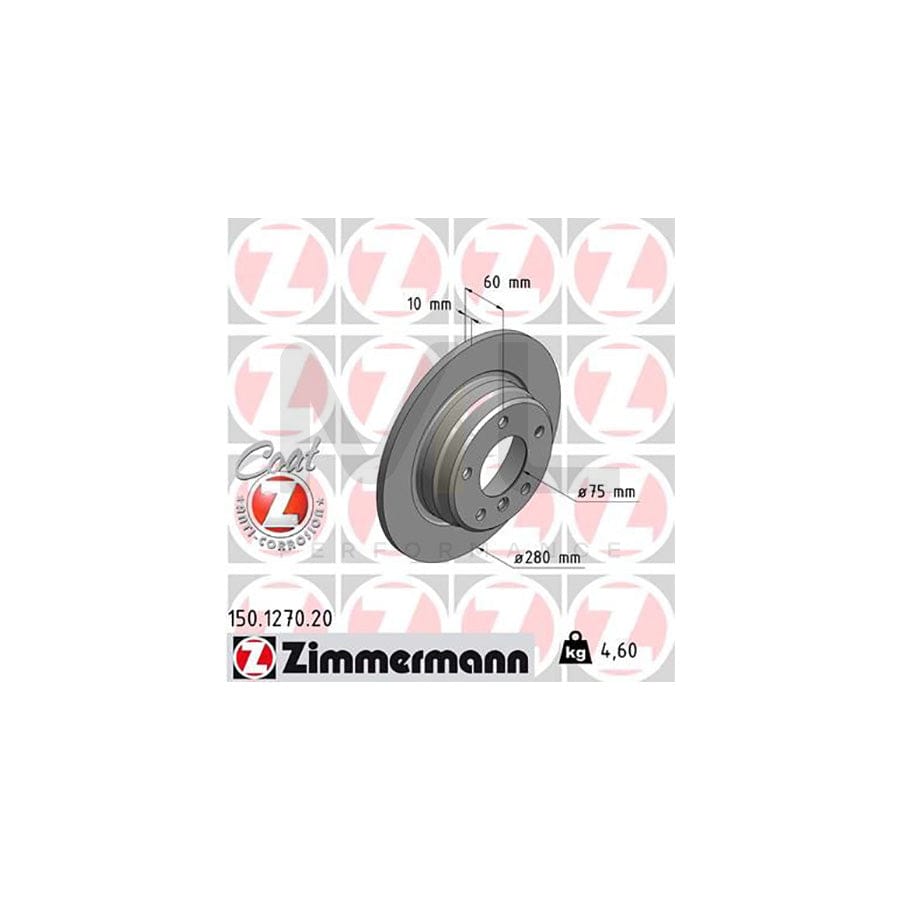 ZIMMERMANN COAT Z 150.1270.20 Brake Disc for BMW 3 Series Solid, Coated, High-carbon  - 1 piece