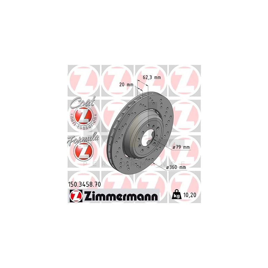 ZIMMERMANN FORMULA Z COAT Z 150.3458.70 Brake Disc Perforated, Two-piece brake disc, Vented, Coated, Alloyed / High-carbon