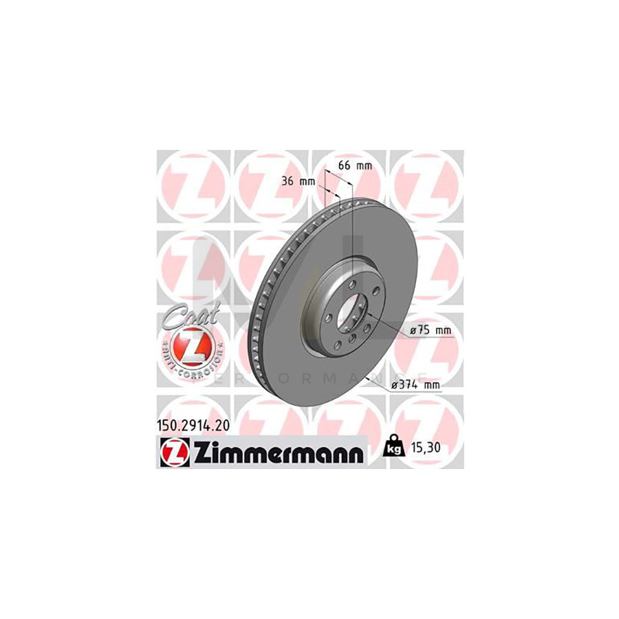 ZIMMERMANN COAT Z 150.2914.20 Brake Disc Internally Vented, Coated, High-carbon