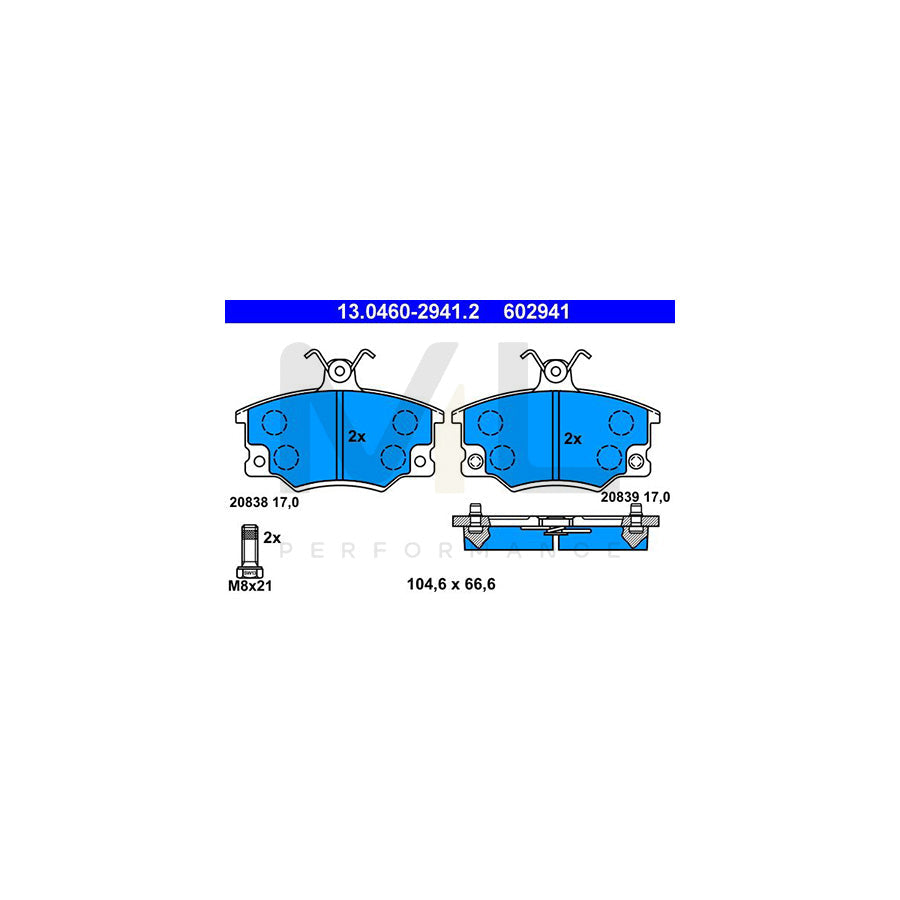 ATE 13.0460-2941.2 Brake pad set incl. wear warning contact, with brake caliper screws