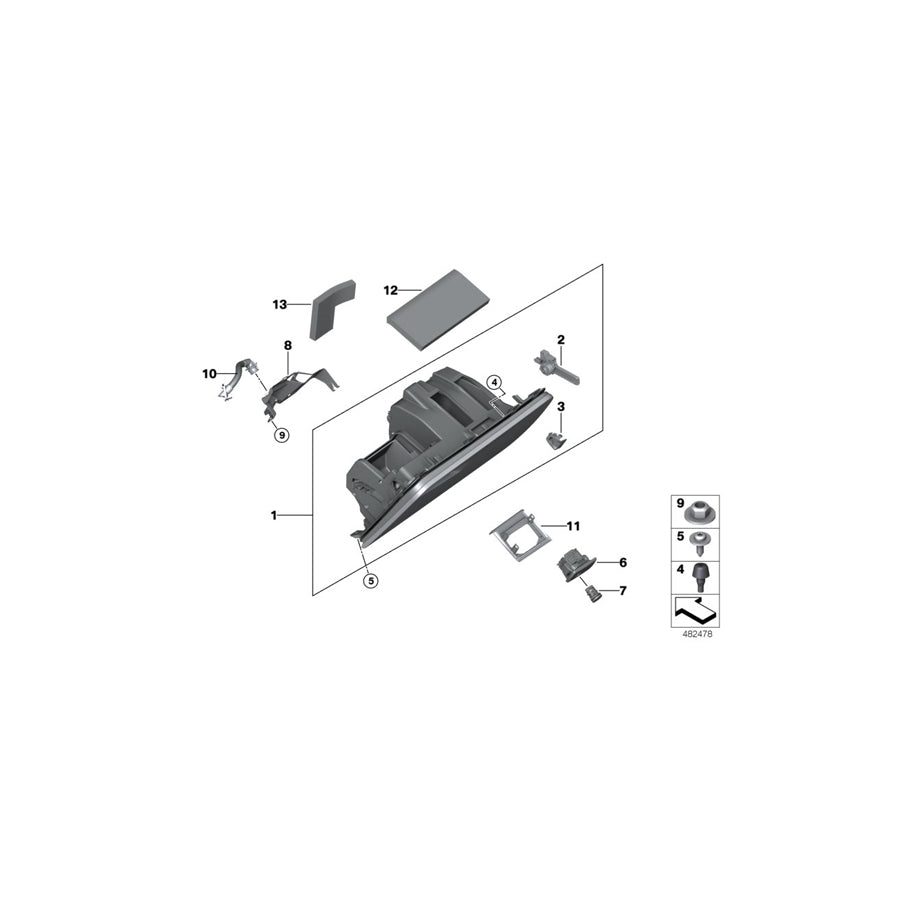 Genuine BMW 51169363456 G02 Opener, Glove Compartment, Locking (Inc. X4 25dX & X3) | ML Performance US Car Parts