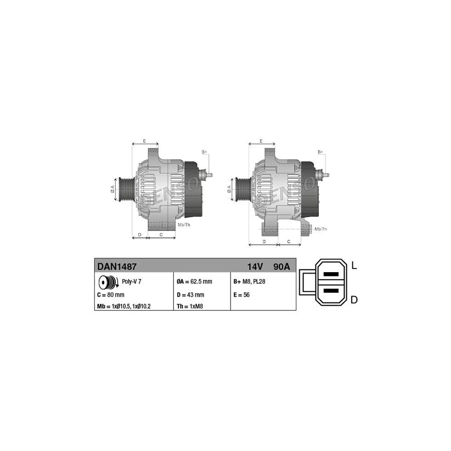DENSO DAN1487 Alternator for Isuzu D-Max
