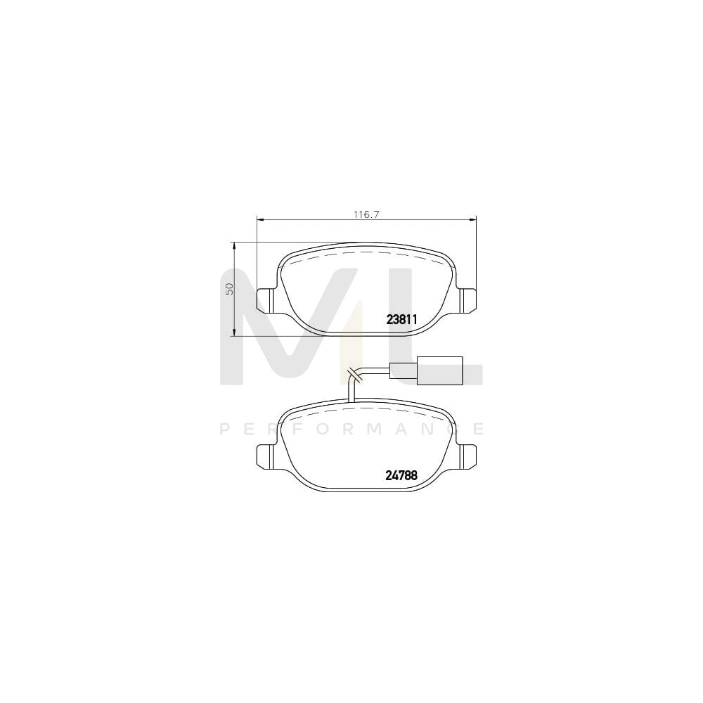 Hella 8DB 355 015-571 Brake Pad Set For Alfa Romeo Giulietta With Integrated Wear Warning Contact, With Brake Caliper Screws, With Accessories