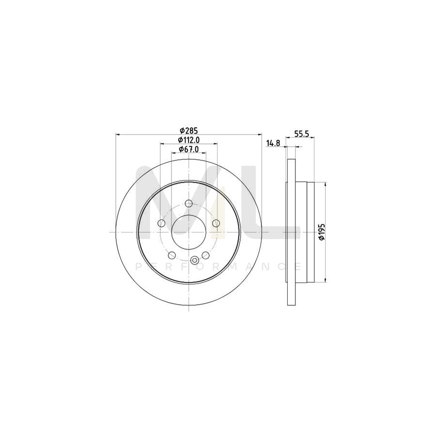 HELLA PRO 8DD 355 105-851 Brake Disc suitable for MERCEDES-BENZ ML-Class (W163) Solid, Coated, without wheel hub, without wheel studs