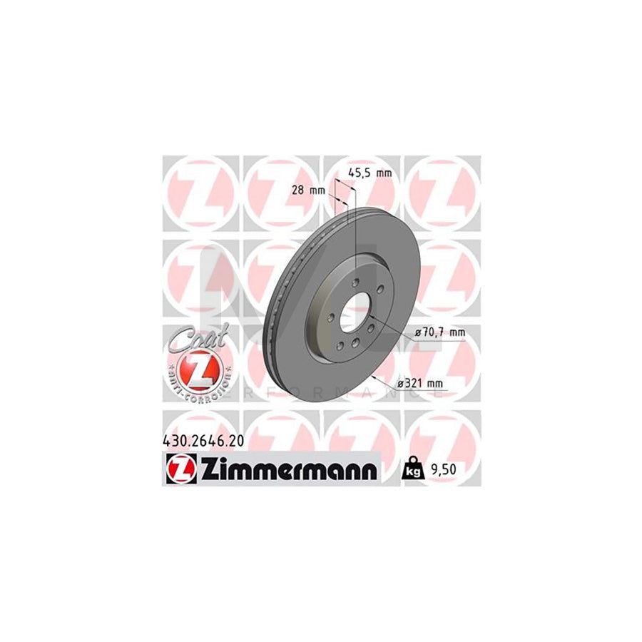 ZIMMERMANN 430.2646.20 Brake Disc Internally Vented, Coated, High-carbon  - 1 piece