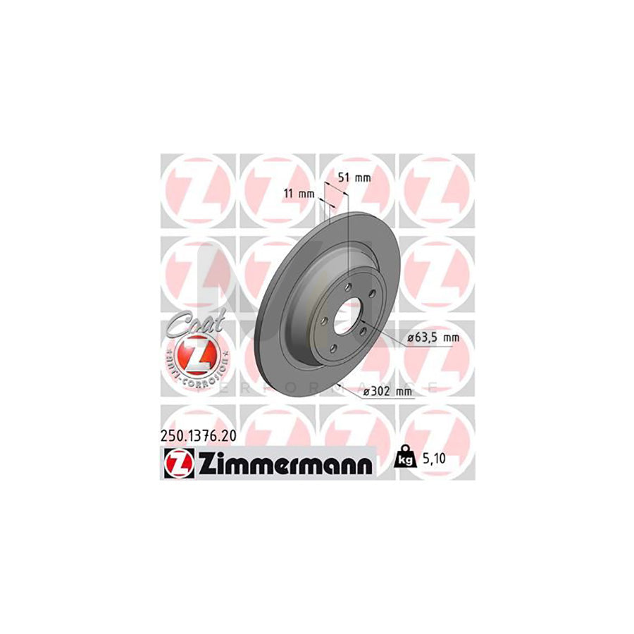 ZIMMERMANN COAT Z 250.1376.20 Brake Disc for FORD MONDEO Solid, Coated  - 1 piece