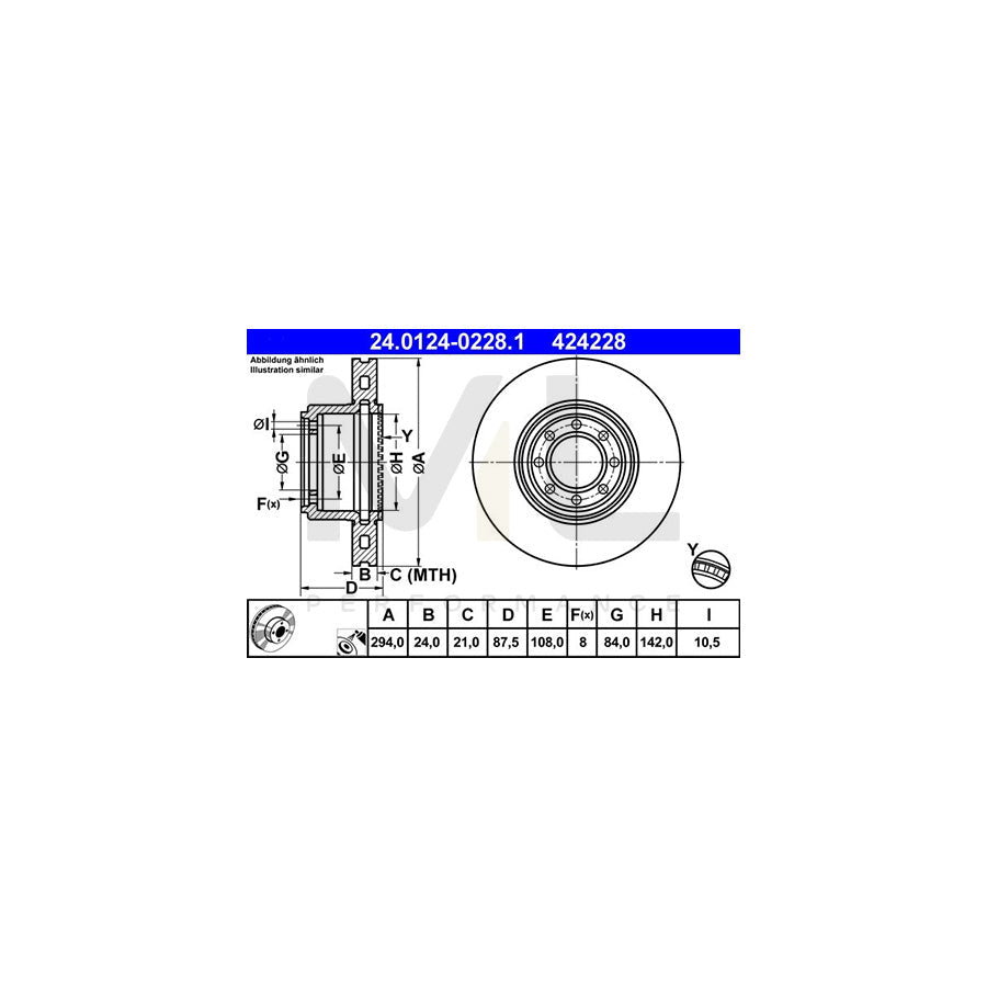 ATE 24.0124-0228.1 Brake Disc for IVECO Daily Vented, Coated  - 1 piece